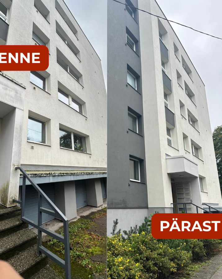 fassaadipesu enne ja pärast pilt Tallinnas kortermaja